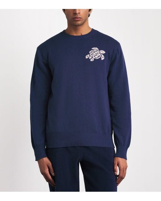 Vilebrequin Blue Cotton-Cashmere Turtle Rayol Sweater for men