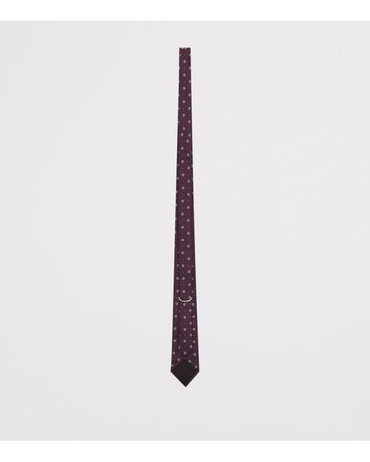 Saint Laurent White Silk Jacquard Medallion Tie for men