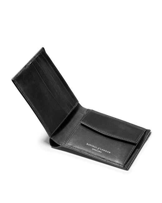 Aspinal Black Leather Bifold Coin Wallet for men