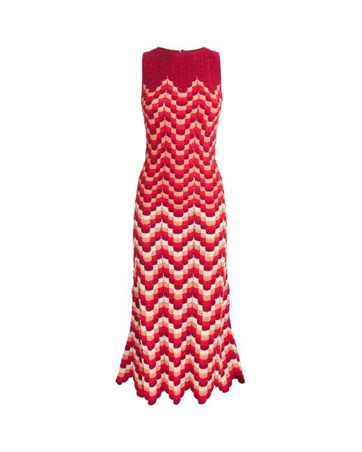 Escvdo Red Cotton Crochet Cuenca Midi Dress