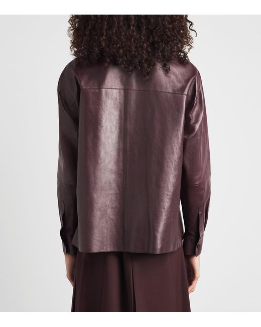Lafayette 148 New York Brown Leather Oversized Cropped Shirt
