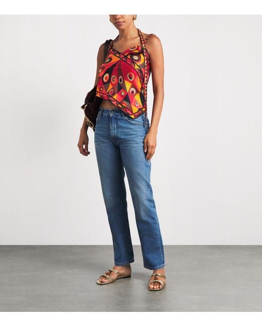 Emilio Pucci Red Silk Occhi Print Scarf Top