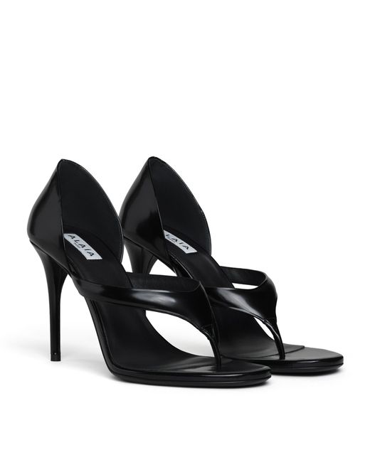 Alaïa Black Leather Infradito Heeled Sandals 90