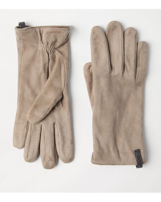 Brunello Cucinelli Natural Suede Monili Gloves