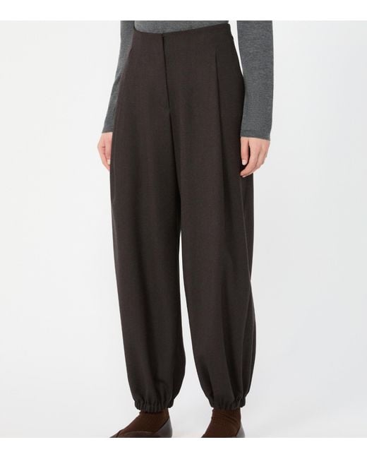 Max Mara Black Virgin Wool Belted Tailored Trousers