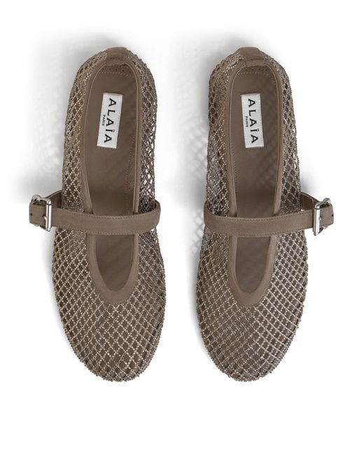 Alaïa Gray Beaded Mesh Ballet Flats
