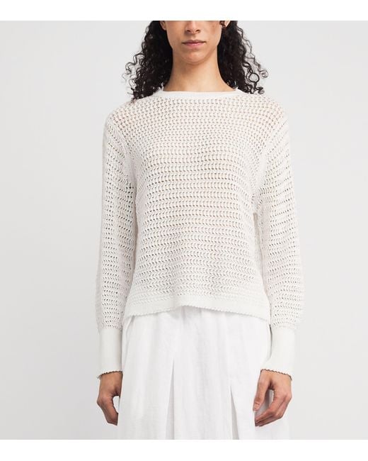 Lafayette 148 New York White Cotton Open-Knit Sweater