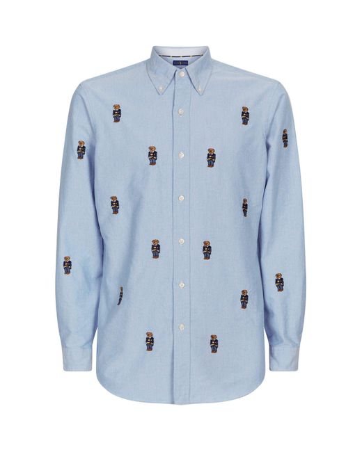 Polo Ralph Lauren Blue All Over Polo Bear Custom Oxford Shirt for men