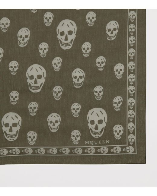 McQueen Green Silk Skull Scarf
