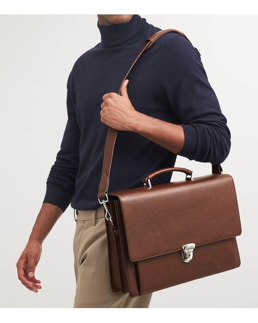 Aspinal Brown Leather City Laptop Briefcase for men