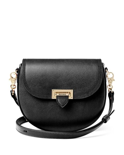 Aspinal Black Leather-Velvet Portobello Cross-Body Bag