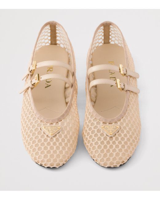Prada Natural Mesh Triangle Ballet Flats