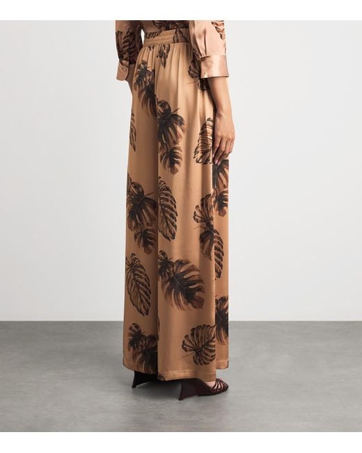 L'Agence Natural Satin Palm Leaf Wide-Leg Trousers