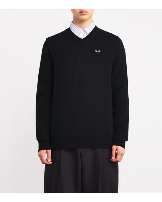 COMME DES GARÇONS PLAY Black Wool V-Neck Heart Sweater for men