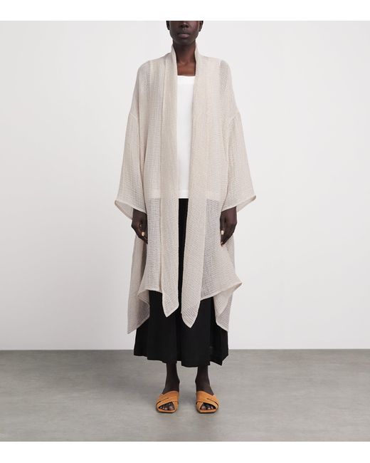 Eskandar White Linen-Blend Longline Cardigan