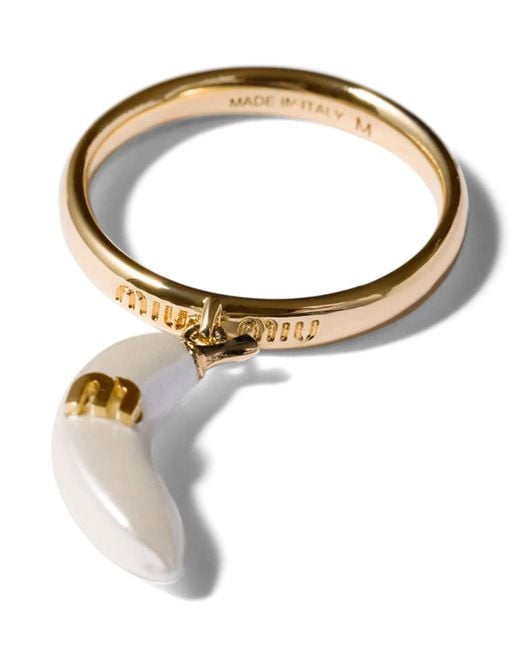 Miu Miu Brown Pearl-Effect Charm Ring