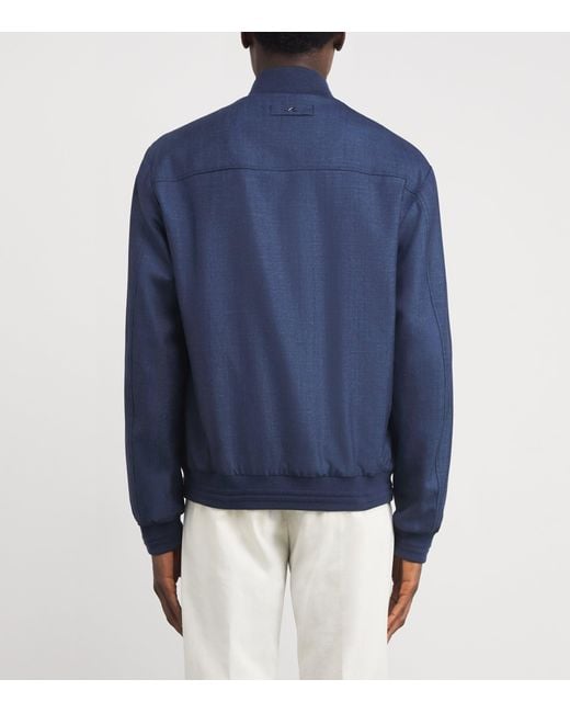 Paul & Shark Blue Wool-Silk-Linen-Blend Bomber Jacket for men