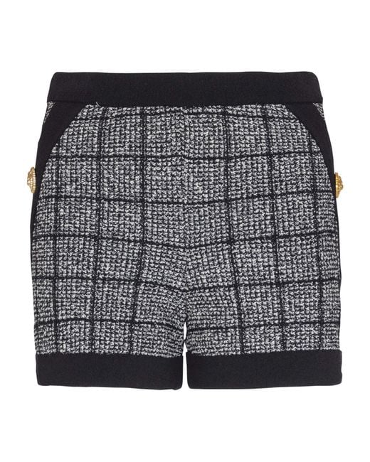 Balmain Black Tweed Check Shorts