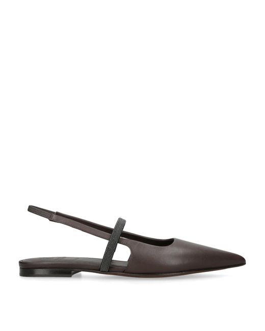 Brunello Cucinelli Brown Suede Slingback Flats