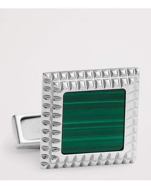Dunhill White Rhodium-Plated And Malachite Hobnail Cufflinks for men