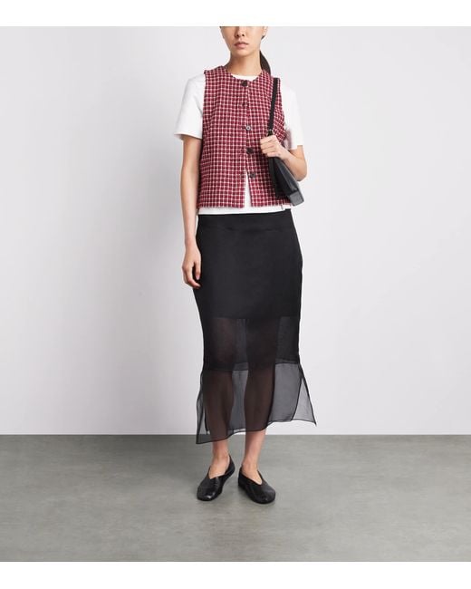 ME+EM Red Jacquard Button-Up Sleeveless Top