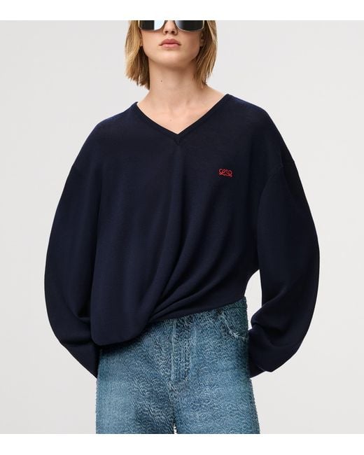 Loewe Blue Wool-Blend V-Neck Sweater