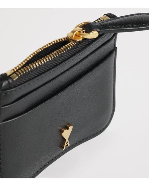 AMI Black Leather Paris Zipped Card Holder for men
