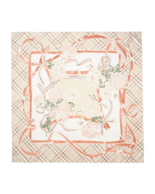Burberry Natural Silk Rose Check Scarf