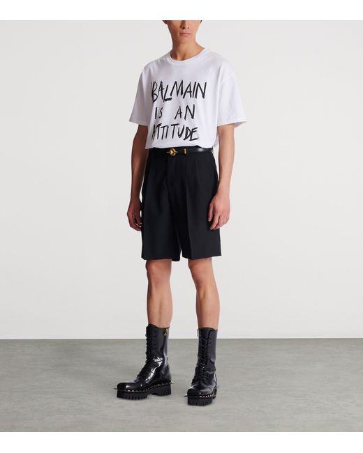 Balmain Black Virgin Wool Pleated Shorts for men