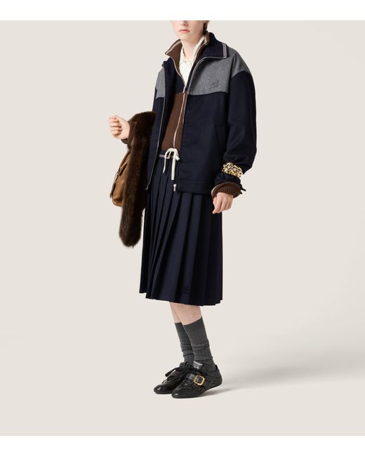 Miu Miu Blue Wool-Cashmere Pleated Midi Skirt