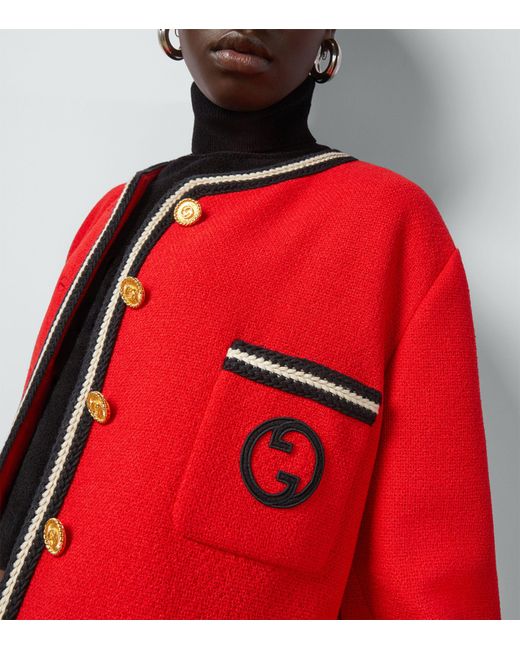 Gucci Red Tweed Jacket With Round Interlocking G