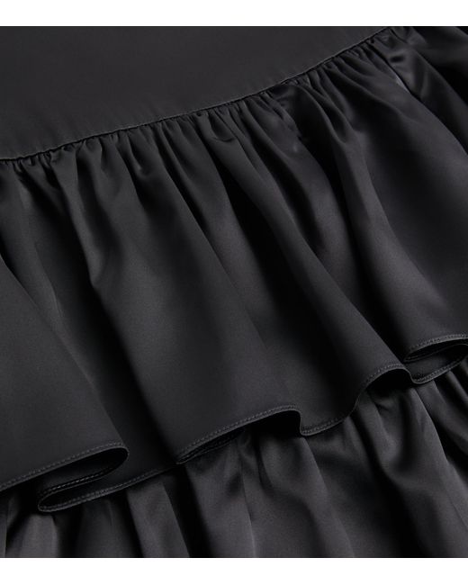 Valentino Black Satin Tiered Midi Skirt