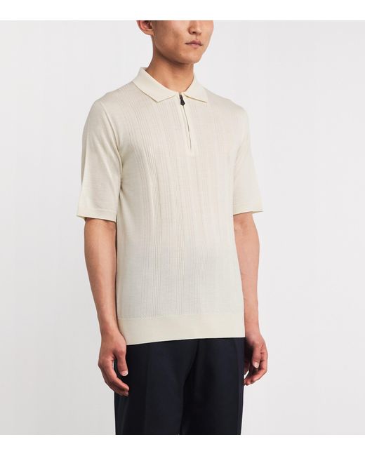 Isaia White Wool-Silk-Cashmere Knit Polo Shirt for men