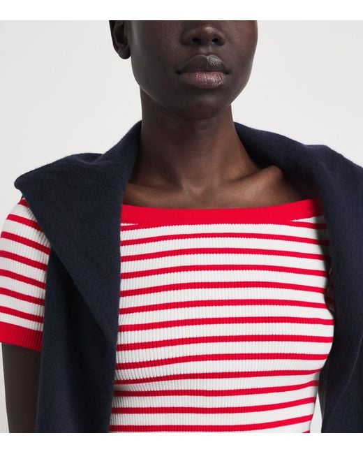 Maje Red Stripe Rib-Knit Top