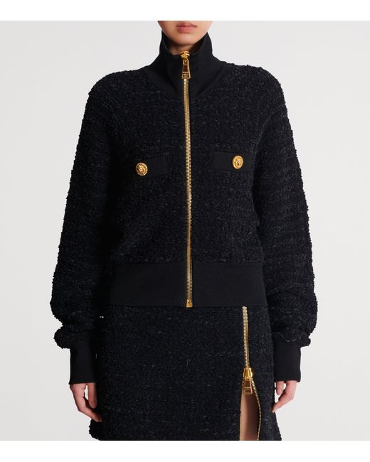 Balmain Blue Tweed Bomber Jacket