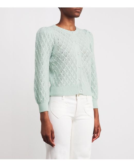 Alice + Olivia Green Cashmere Puff-Sleeve Doris Cardigan