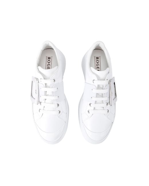 Roger Vivier White Leather Viv Skate Platform Sneakers
