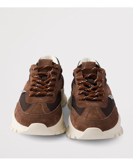 Prada Brown Suede-Mesh Sneakers