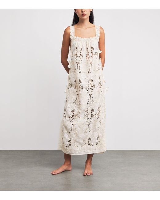 Loretta Caponi White Cotton Fiocchini Nightdress