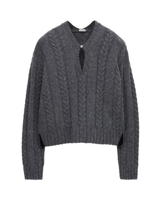 Loewe Gray Wool Cable-Knit Sweater