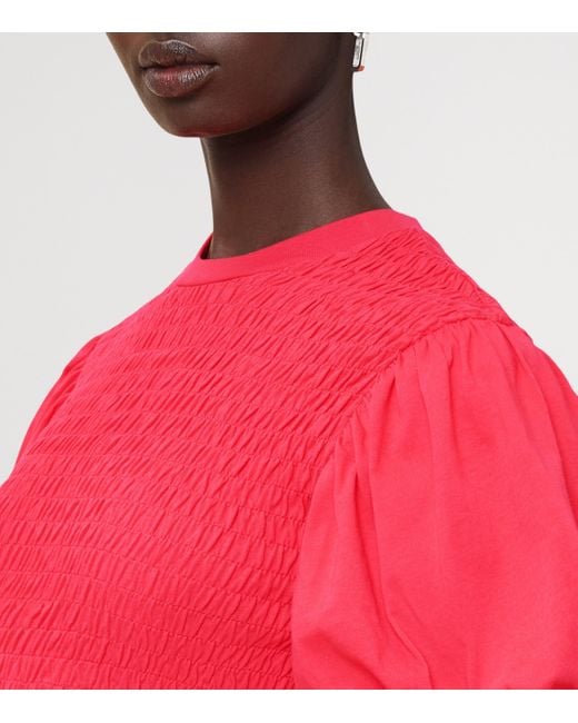 AllSaints Red Smocked Dael Top