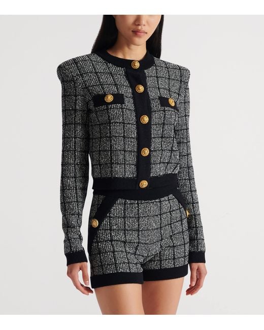 Balmain Black Tweed Check Cardigan