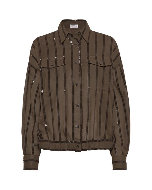 Brunello Cucinelli Brown Cotton Organza Dazzling Stripe Jacket