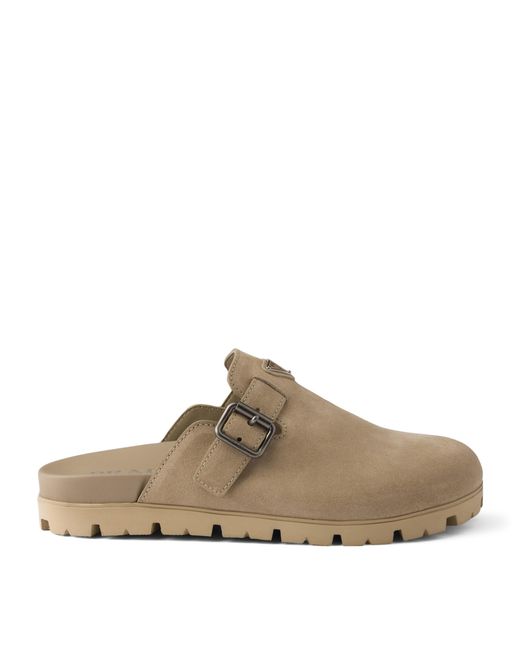 Prada Brown Suede Triangle Mules for men