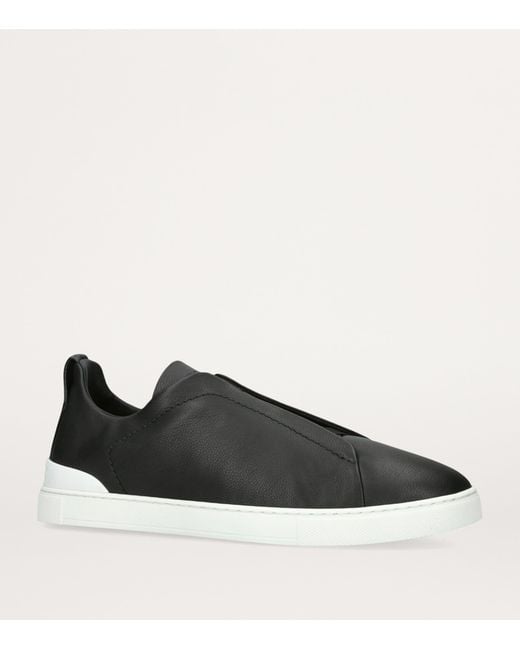 Zegna Black Shearling Triple Stitch Secondskin Sneakers for men