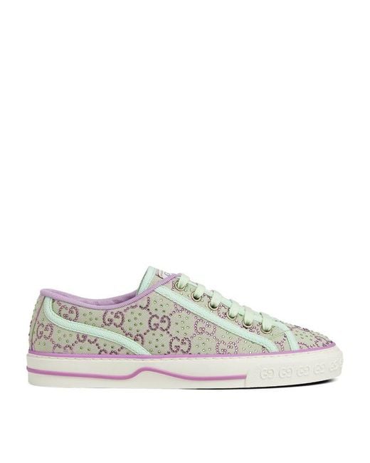 Gucci White Rhinestone Tennis 1977 Sneakers