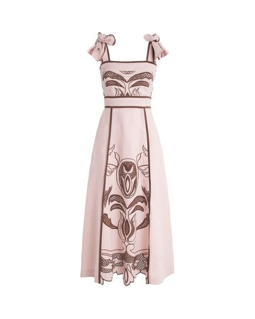 Lug Von Siga Pink Linen Printed Ornella Midi Dress