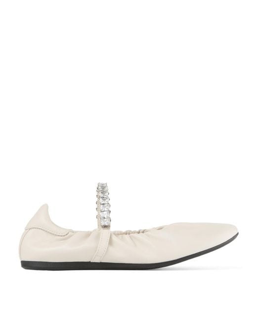 Jimmy Choo White Jade Embellished Leather Ballet Flats