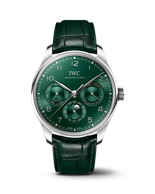 Iwc Green Stainless Steel Portugieser Perpetual Calendar Watch 42mm for men