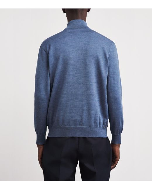 Paul & Shark Blue Virgin Wool Quarter-Zip Sweater for men